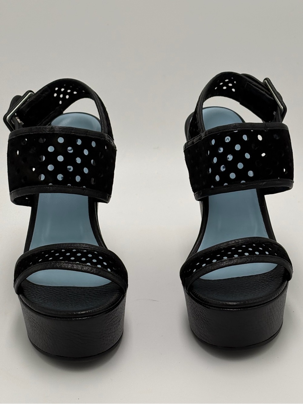 Mollini Black Platform Sandals with Light Blue Insole